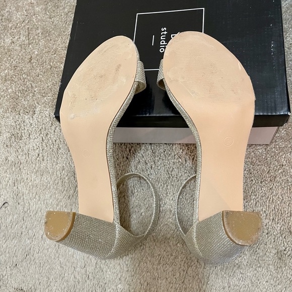 Sparkly Gold DB David’s Bridal Studio Aryaw Block Heel Ankle Strap Dressy Sandal - Picture 4 of 5